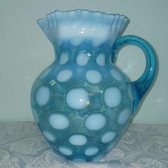Vintage Fenton Blue Opalescent Coin Spot Pitcher - Picture 4 of 7